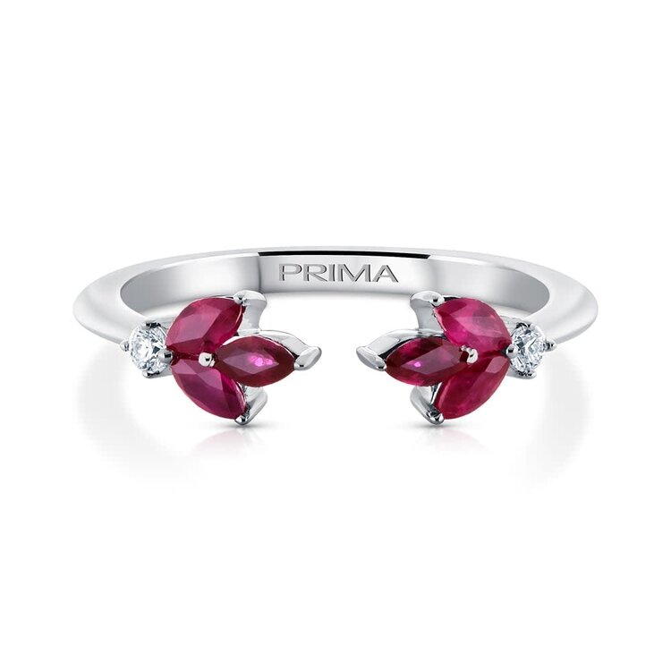 PRIMA NY (R)14KW 0.55TCW RUBY 0.50CT, DIA 0.05CT OPEN CENTER FASHION WHITE GOLD RING