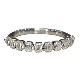 (Y) 18K .83CT VS1 G BAND , WHITE GOLD , 10 EMERALD CUT DIAMONDS