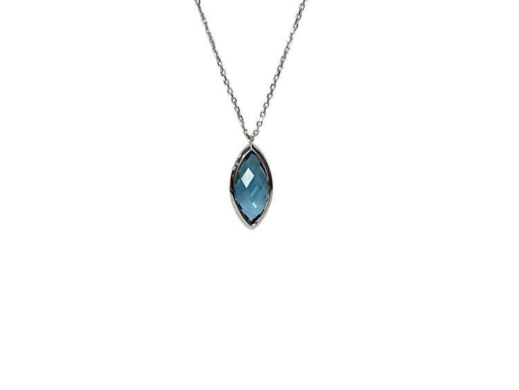 PRIMA NY (R)14KW 5.27CT BL TPZ CHECKERBOARD CUT BLUE TOPAZ BEZEL SET WHITE GOLD NECKLACE