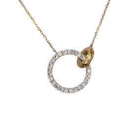 HJ NAMDAR (Y) 14K .25CT VS2 F CIRCLES, YELLOW GOLD NECKLACE 2 LOCKING CIRCLES, NATURAL DIAMONDS