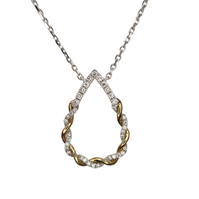 HJ NAMDAR (Y) 14K .18CT VS2 F TWO TONE TWISTED PEAR DROP NECKLACE WITH NATURAL DIAMOND