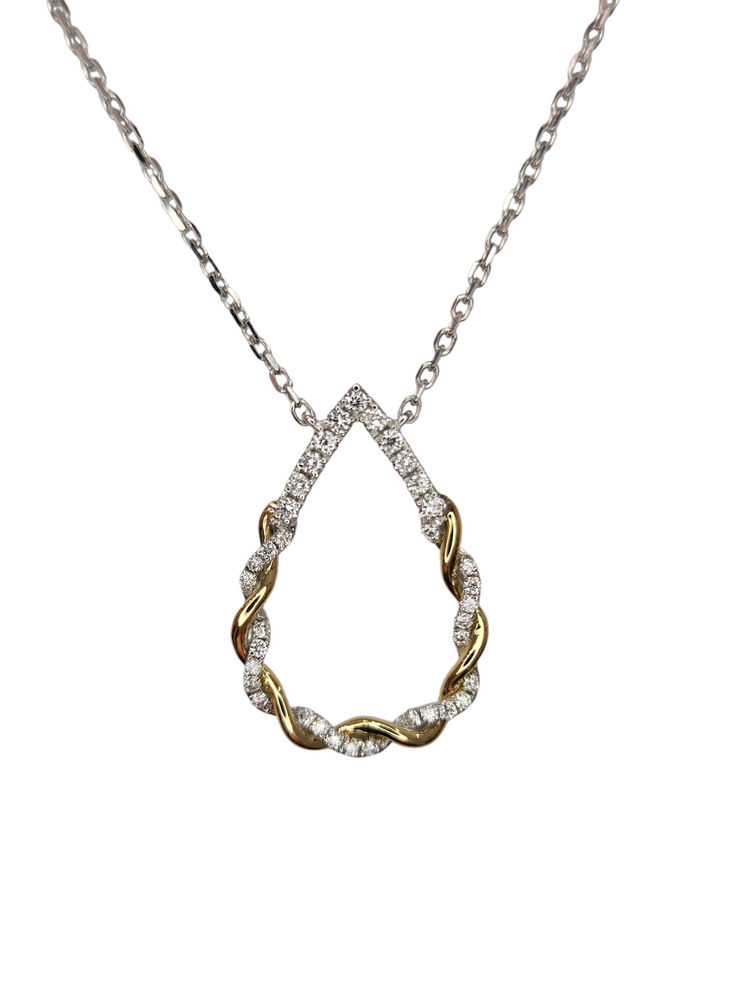 HJ NAMDAR (Y) 14K .18CT VS2 F TWO TONE TWISTED PEAR DROP NECKLACE WITH NATURAL DIAMOND