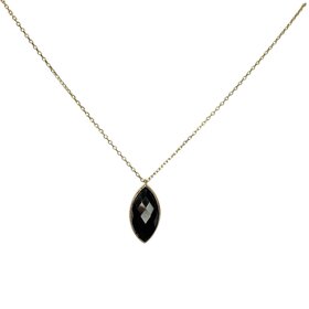 PRIMA NY (R)14KY 4.08CT ONYX BLACK CHECKERBOARD MARQUISE CUT YELLOW GOLD ADJUSTABLE CHAIN PENDANT