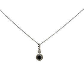 PRIMA NY (R)14KW .24CT ONYX .04CT DIAMOND ON 18” CHAIN CABLE LINK WHITE GOLD PENDANT
