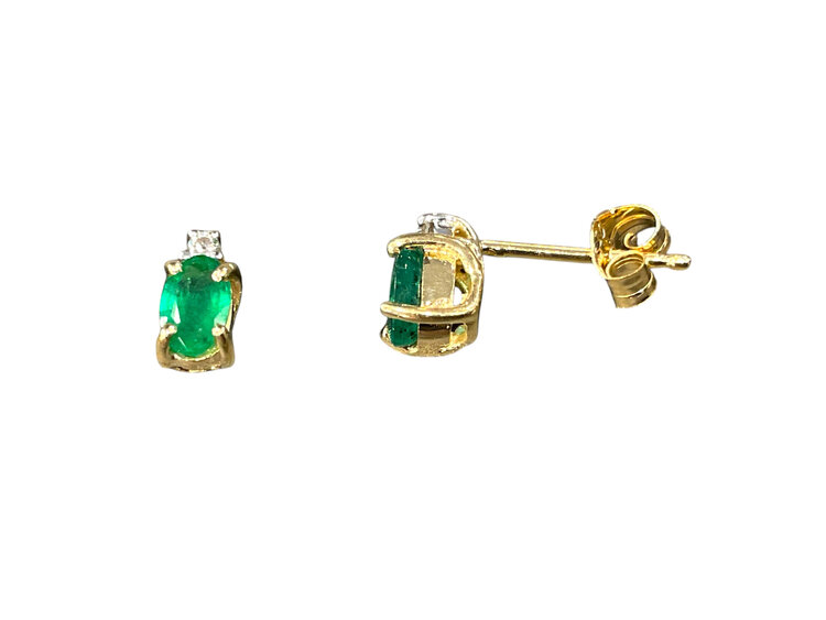 (X)14K DIA/EM EMERALD AND DIAMOND EARRING SET IN 14K YELLOW GOLD