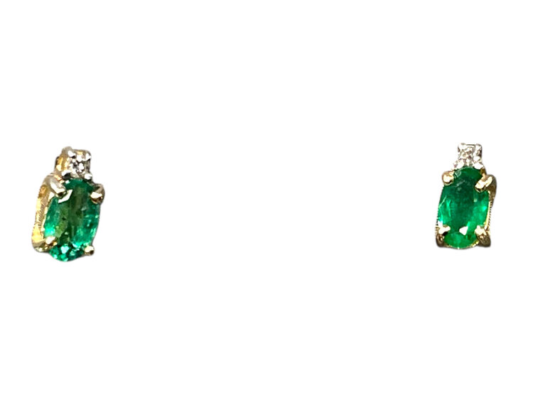 (X)14K DIA/EM EMERALD AND DIAMOND EARRING SET IN 14K YELLOW GOLD