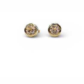 GEMDEK (R)14KY 1.54CTW MG ROUND CUT MORGANITE BEZEL SET YELLOW GOLD STUD EARRINGS