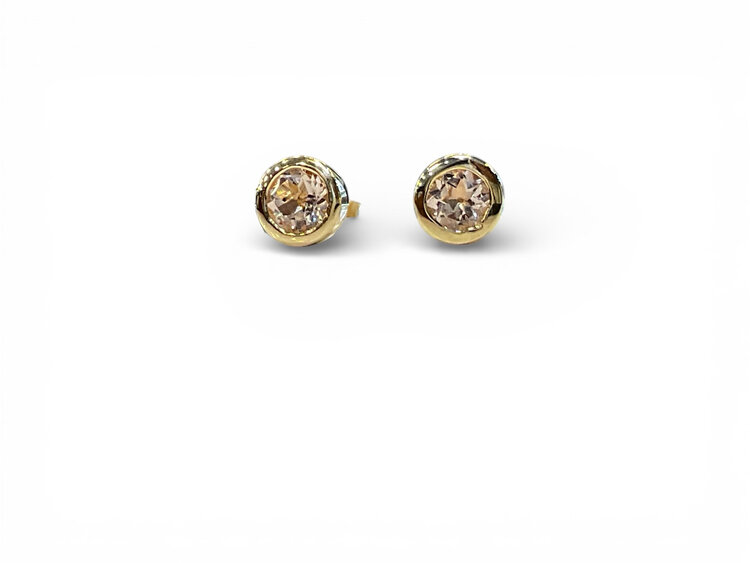 GEMDEK (R)14KY 1.54CTW MG ROUND CUT MORGANITE BEZEL SET YELLOW GOLD STUD EARRINGS