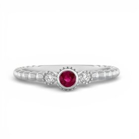 PRIMA NY (Y)14KW .15CT RBY .03CTW DIAMOND RUBY STACKABLE BEADED RING
