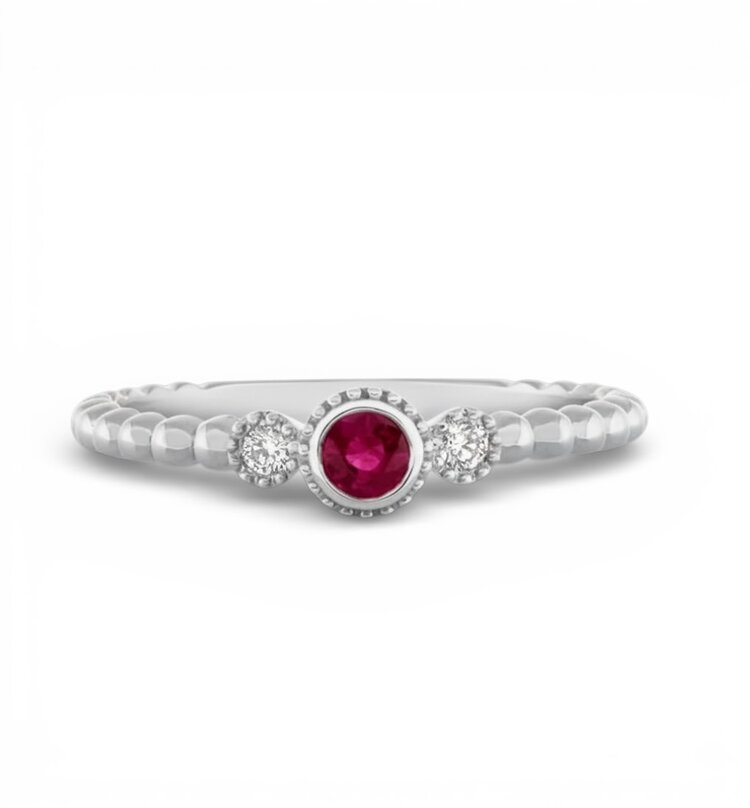 PRIMA NY (Y)14KW .15CT RBY .03CTW DIAMOND RUBY STACKABLE BEADED RING