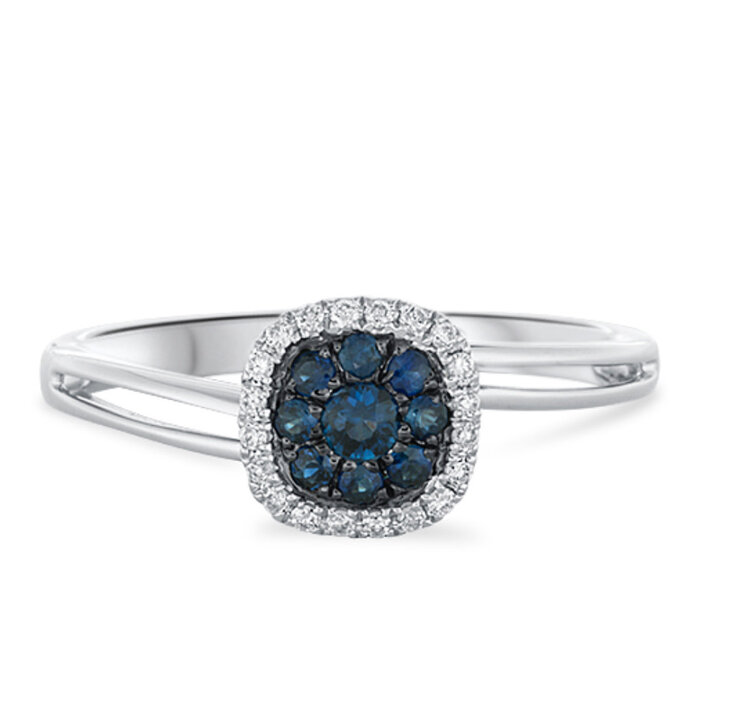 PRIMA NY (Y)14KW .20CTW SAPPH .07CTW ROUND DIAMONDS & SAPPHIRES WHITE GOLD RING