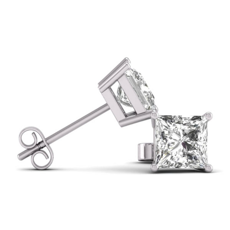 DS DESIGN INC. (Y) 14KY 1.05CT LAB VS E PRINCESS CUT LAB GROWN DIAMOND STUD EARRINGS