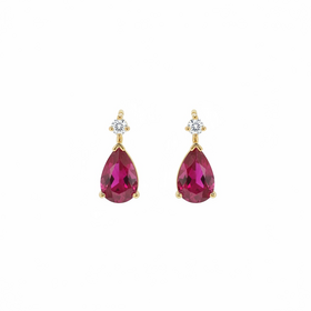RYAN GEMS INC (Y)14KY 1.00CT RUBY .04CT DIAMOND PEAR STUD EARRINGS