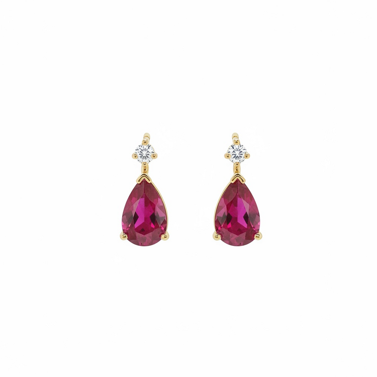 RYAN GEMS INC (Y)14KY 1.00CT RUBY .04CT DIAMOND PEAR STUD EARRINGS
