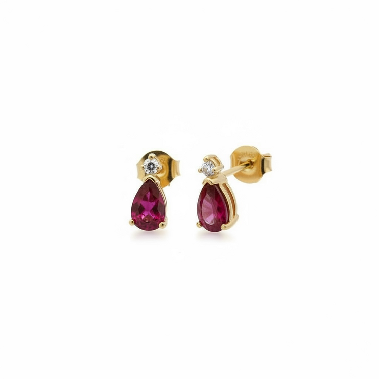 RYAN GEMS INC (Y)14KY 1.00CT RUBY .04CT DIAMOND PEAR STUD EARRINGS