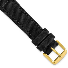 DEBEER DeBeer 18-20mm Black Nylon Canvas with Black Leather Lining and Gold-tone Buckle 7.75 inch Watch Band