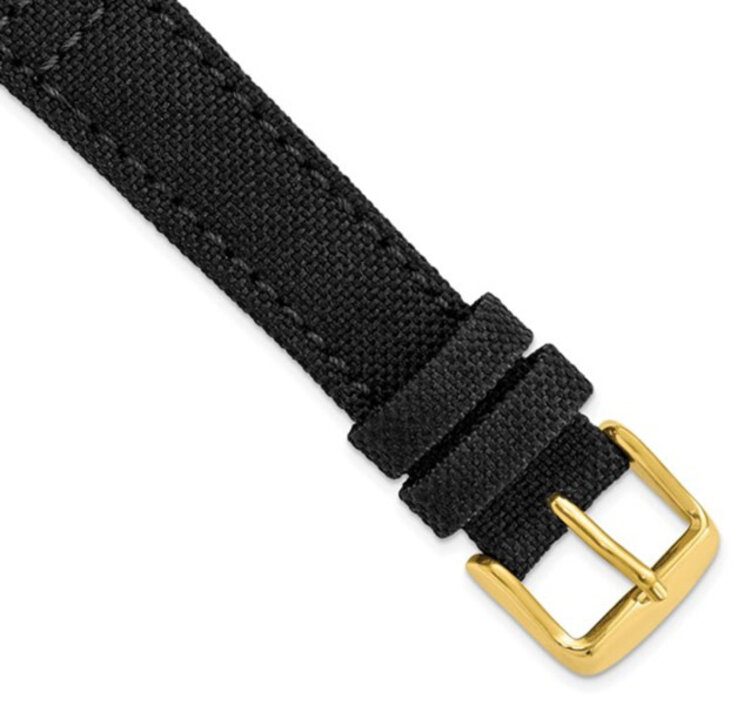DEBEER DeBeer 18-20mm Black Nylon Canvas with Black Leather Lining and Gold-tone Buckle 7.75 inch Watch Band