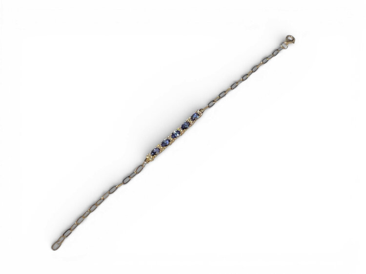 Roman + Jules (R)14KY 0.14CT DIA 1.50CT SAPPHIRE 5 OVAL CUT W/ DIAMOND STATIONS CENTERED ON OVAL LINK BRACELET