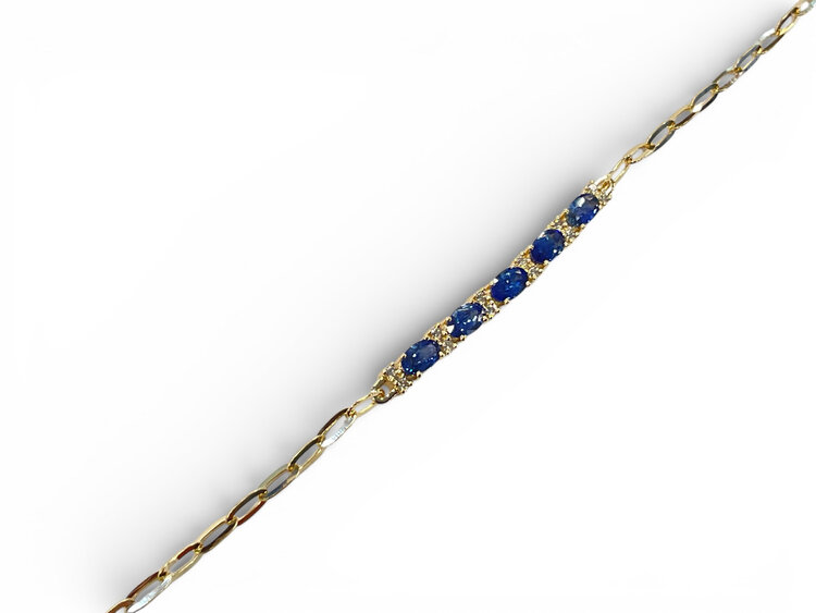 Roman + Jules (R)14KY 0.14CT DIA 1.50CT SAPPHIRE 5 OVAL CUT W/ DIAMOND STATIONS CENTERED ON OVAL LINK BRACELET