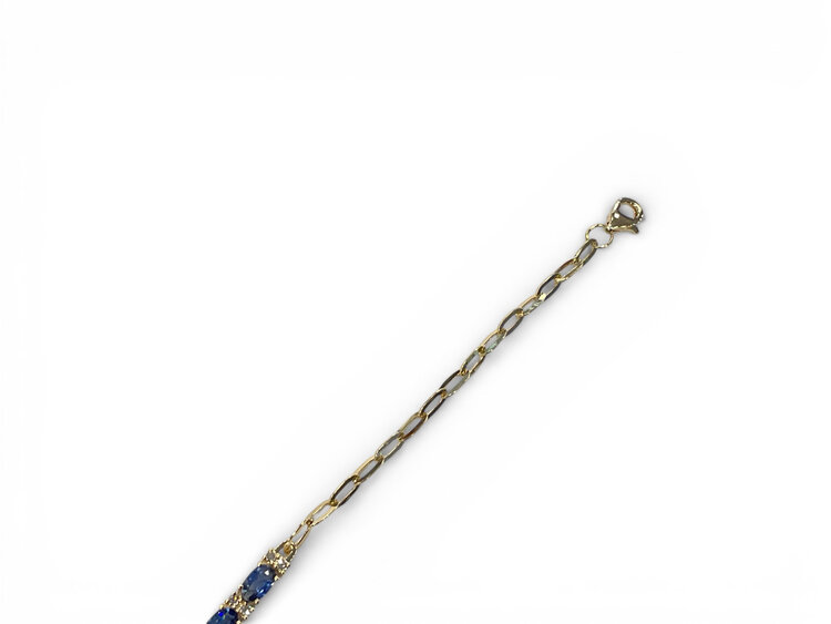Roman + Jules (R)14KY 0.14CT DIA 1.50CT SAPPHIRE 5 OVAL CUT W/ DIAMOND STATIONS CENTERED ON OVAL LINK BRACELET