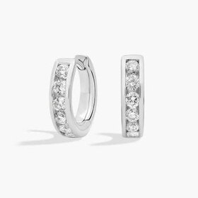 DIAMOND TRADERS INTERNATIONAL (Z) 925 .50CT LAB HOOPS, SILVER 12 STONE TOTAL LAB GROWN DIAMOND HUGGIE HOOP EARRINGS