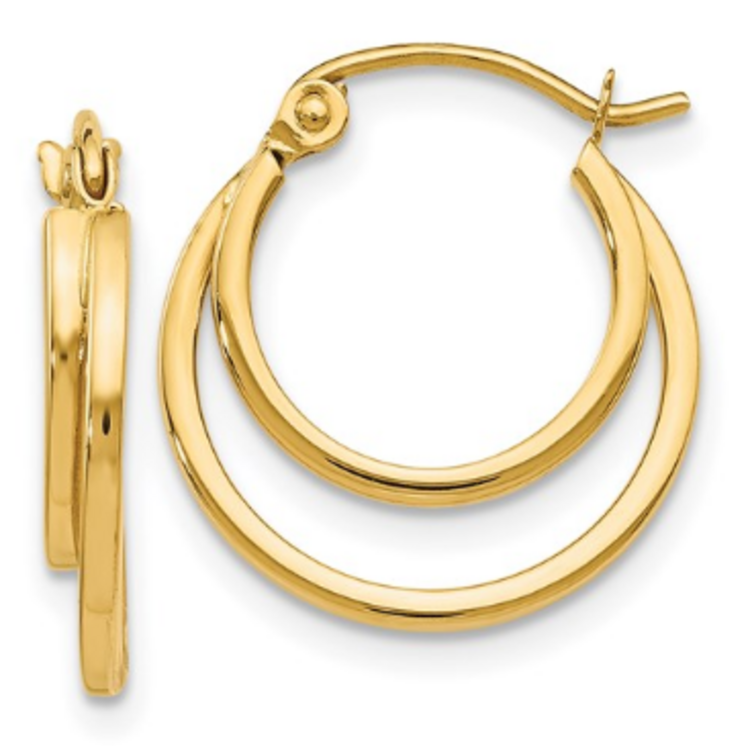 (Y) 14K DOUBLE HOOP EARRINGS DESIGN 1.1 GRAMS