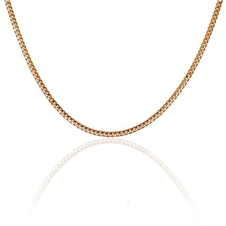 (X) 18K 1.3MM CUBAN, YELLOW GOLD CUBAN LINK CHAIN WITH “S” CLASP 16 INCHES, 3.4 GRAMS