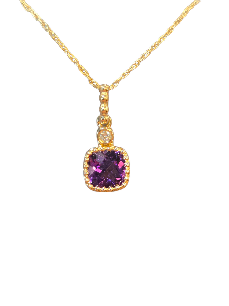(Y) 14K .48AM .01DIA , YELLOW GOLD AMETHYST AND SIAMOND PENDANT
