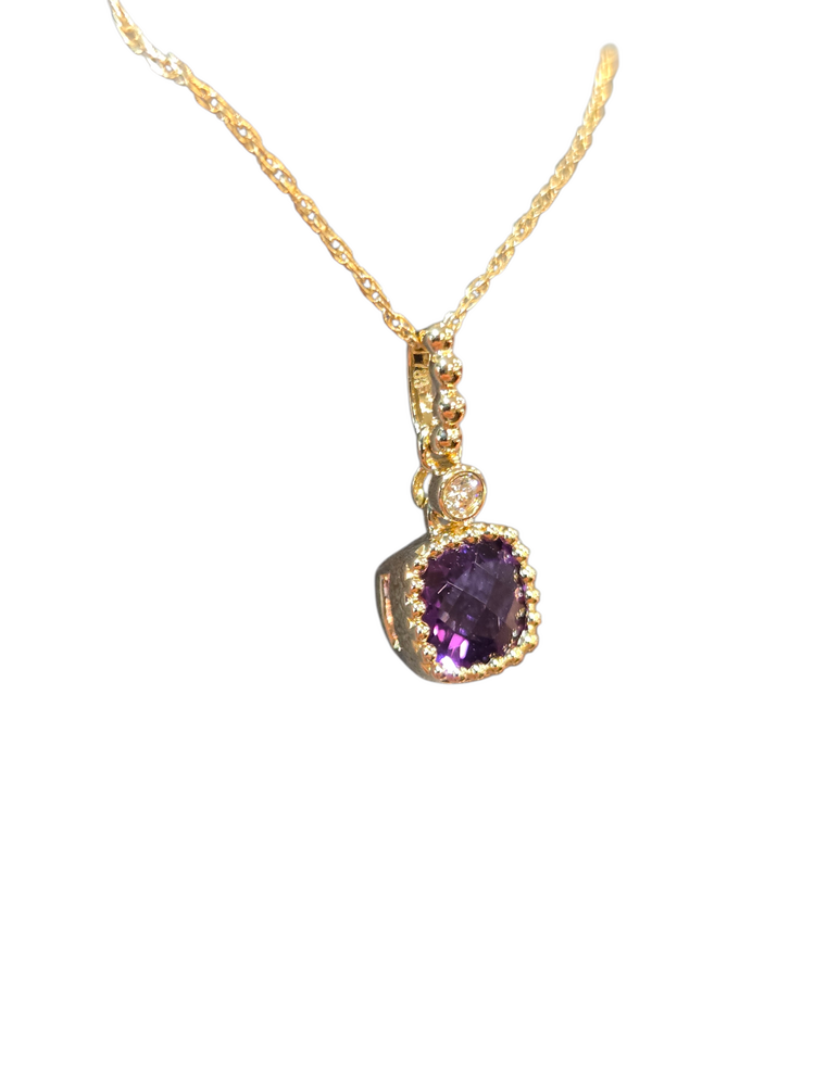 (Y) 14K .48AM .01DIA , YELLOW GOLD AMETHYST AND SIAMOND PENDANT