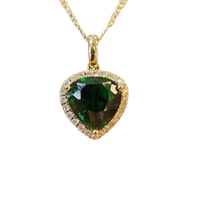 (Z) 14K 2.79TM .16DI, YELLOW GOLD TRILLION CUT NATURAL GREEN TOURMALINE AND .16CT OF NATURAL DIAMONDS VS1 F