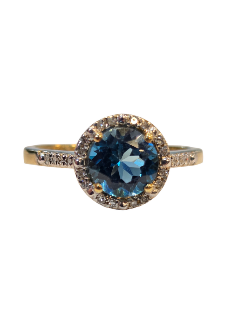 (Z) 10K 1CT BT .20DIA YELLOW GOLD RING WITH BLUE TOPAZ AND DIAMONDS
