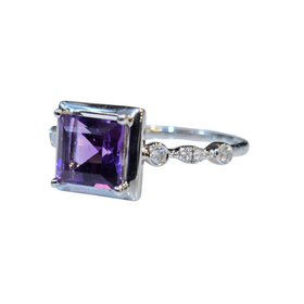 (Y) 14K 1CT AM .10DIA WHITE GOLD RING WITH AMETHYST AND DIAMOND
