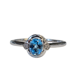 (Y) 14K .43BT .10DIA WHITE GOLD RING WITH BLUE TOPAZ AND DIAMOND