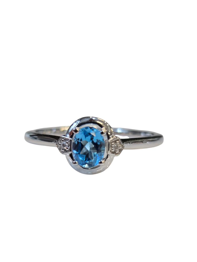 (Y) 14K .43BT .10DIA WHITE GOLD RING WITH BLUE TOPAZ AND DIAMOND