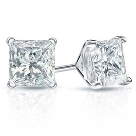 (Z) 14KW .75CT F VVS2 NAT MINED, WHITE GOLD NATURAL PRINCESS CUT DIAMOND STUDS