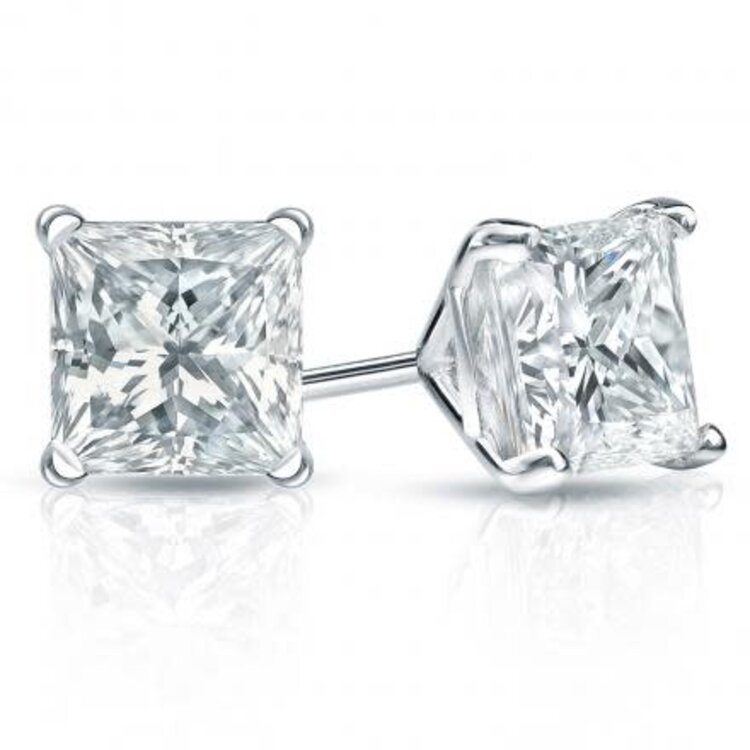 (Z) 14K .75CT F VVS2 NATURAL, WHIOTE GOLD NATURAL PRINCESS CUT DIAMOND STUDS