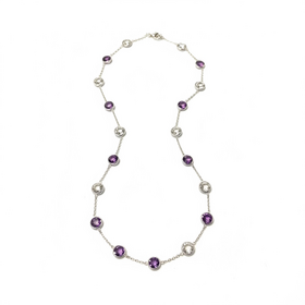 GEMDEK 14K AM/BT AMETHYST AND TOPAZ DIAMONDS BY THE YARD NECKLACE IN 14K WHITE GOLD