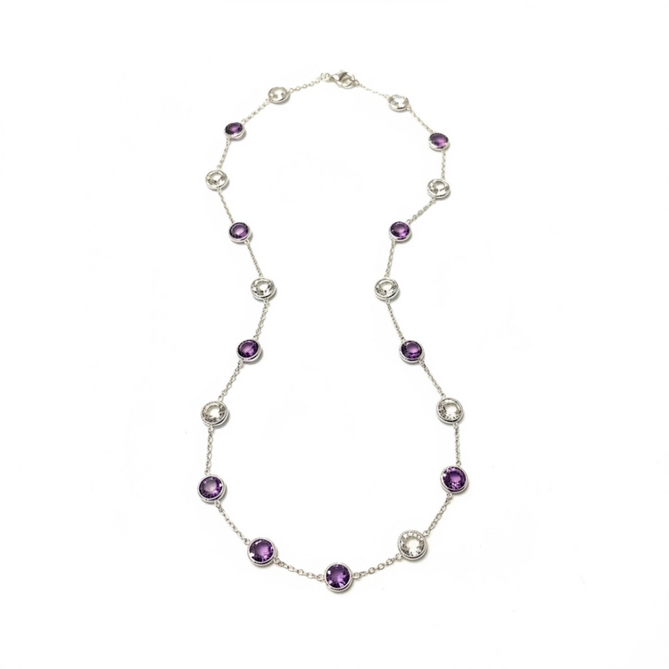 GEMDEK 14K AM/BT AMETHYST AND TOPAZ DIAMONDS BY THE YARD NECKLACE IN 14K WHITE GOLD