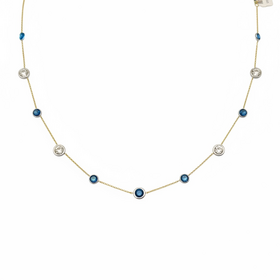 GEMDEK 14K TOPAZ CLEAR AND BLUE TOPAZ BYU THE YARD NECKLACE WITH 12.62CTW OF GEMSTONES