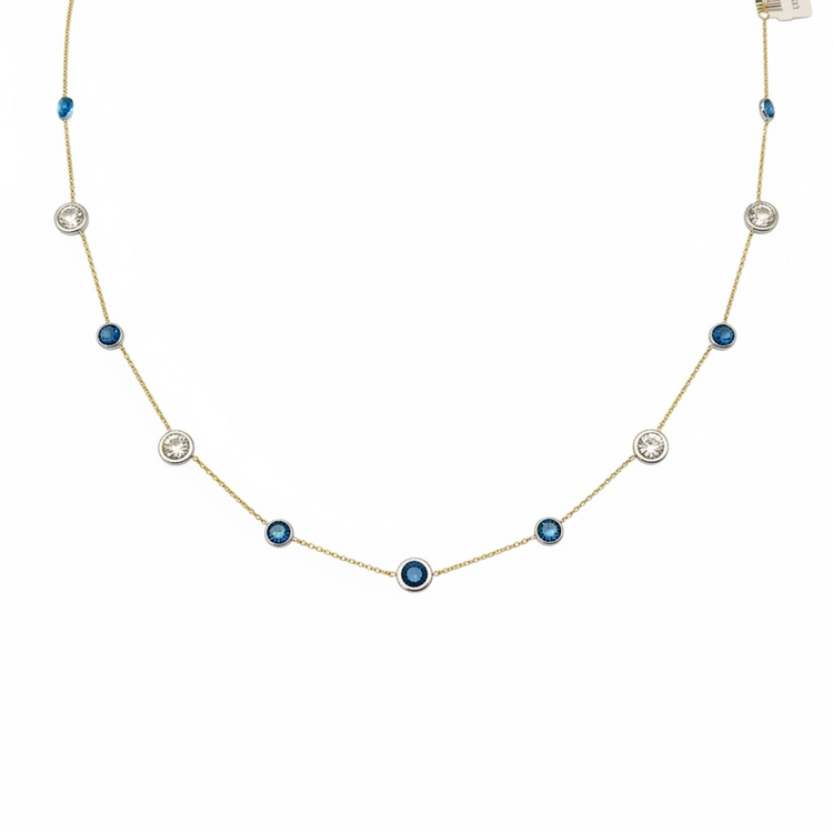 GEMDEK 14K TOPAZ CLEAR AND BLUE TOPAZ BYU THE YARD NECKLACE WITH 12.62CTW OF GEMSTONES