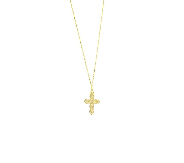 FJ KASHI (Y)14KY 1.03CT DIA. CROSS PENDANT 3.4MM 6 DIAMONDS 18” CABLE CHAIN