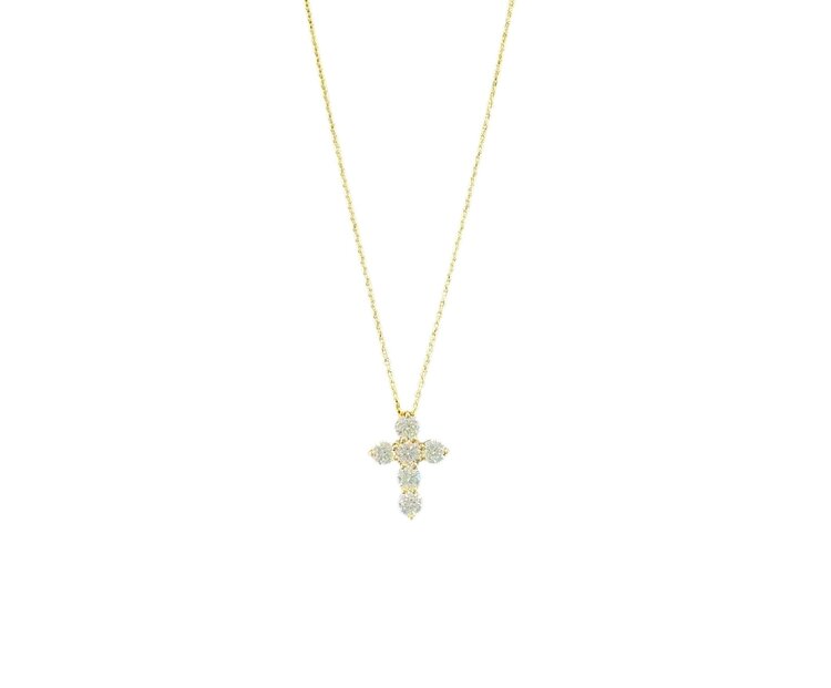 FJ KASHI (Y)14KY 1.03CT DIA. CROSS PENDANT 3.4MM 6 DIAMONDS 18” CABLE CHAIN