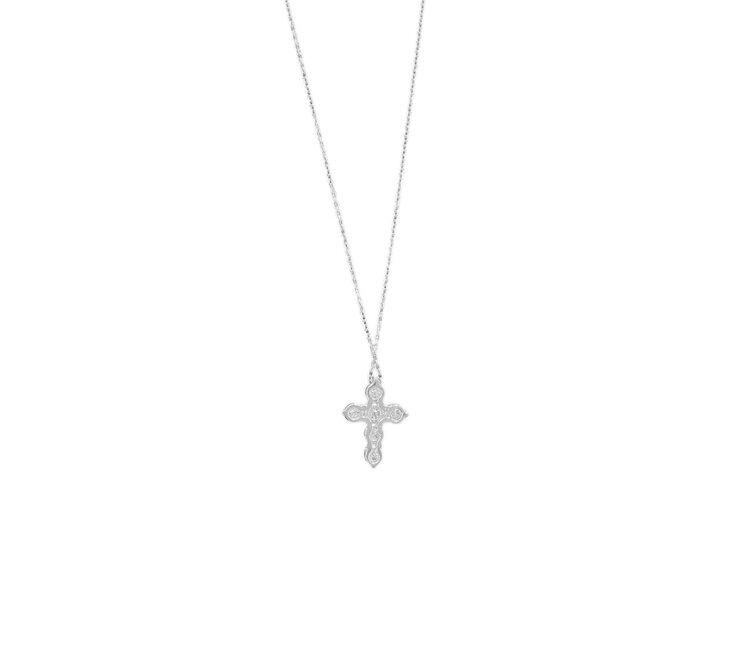 FJ KASHI (Y)14KW 1.00CT DIA. CROSS PENDANT 3.4MM 6 DIAMOND 18” CABLE CHAIN