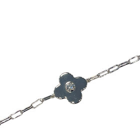 DIAMOND TRADERS INTERNATIONAL (Y) 925 CLOVER 0.12CTW LG E/VVS2 LAB GROWN PAPERCLIP LINK BRACELET WITH ADJUSTABLE SECTION 6.5-7.5 LENGTH