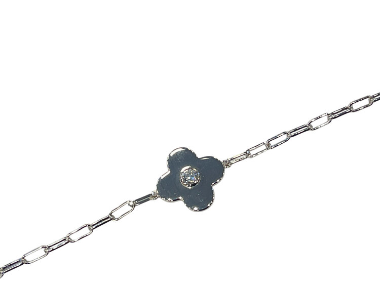 DIAMOND TRADERS INTERNATIONAL (Y) 925 CLOVER 0.12CTW LG E/VVS2 LAB GROWN PAPERCLIP LINK BRACELET WITH ADJUSTABLE SECTION 6.5-7.5 LENGTH