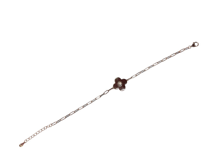 DIAMOND TRADERS INTERNATIONAL (Y) 925 CLOVER 0.12CTW LG E/VVS2 LAB GROWN PAPERCLIP LINK BRACELET WITH ADJUSTABLE SECTION 6.5-7.5 LENGTH