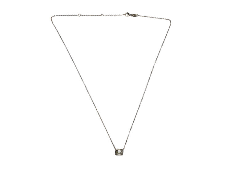 GLOBAL LIQUIDATORS (Y)925 0.85CT MOISSANITE EMERALD CUT BEZEL SET ON SILVER CABLE CHAIN 18” LONG