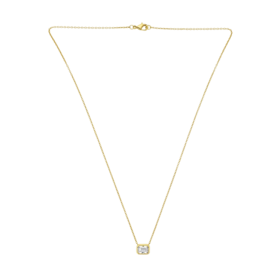 GLOBAL LIQUIDATORS (Y)925 0.85CT MOISSANITE EMERALD CUT BEZEL SET ON SILVER GOLD PLATED CABLE CHAIN 18” LONG