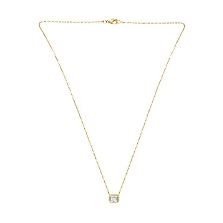 GLOBAL LIQUIDATORS (Y)925 0.85CT MOISSANITE EMERALD CUT BEZEL SET ON SILVER GOLD PLATED CABLE CHAIN 18” LONG