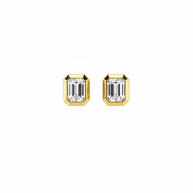 GLOBAL LIQUIDATORS (Y)925 MOISSANITE STEP CUT BEZEL SET SILVER GOLD PLATED PUSH BACK STUD EARRINGS